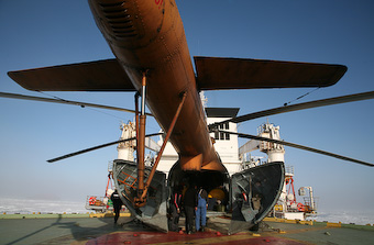 unloading at the heli deck